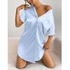 image:imageEkouaer Womens Satin Nightshirt Button Down Sleepshirt Silk Short Sleeve Nightgown Boyfriend Notch Collar SleepwearLight Blue