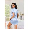 image:imageEkouaer Womens Satin Nightshirt Button Down Sleepshirt Silk Short Sleeve Nightgown Boyfriend Notch Collar SleepwearLight Blue