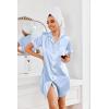 image:imageEkouaer Womens Satin Nightshirt Button Down Sleepshirt Silk Short Sleeve Nightgown Boyfriend Notch Collar SleepwearLight Blue