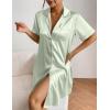 image:imageEkouaer Womens Satin Nightshirt Button Down Sleepshirt Silk Short Sleeve Nightgown Boyfriend Notch Collar SleepwearLight Green