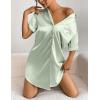 image:imageEkouaer Womens Satin Nightshirt Button Down Sleepshirt Silk Short Sleeve Nightgown Boyfriend Notch Collar SleepwearLight Green