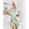 image:imageEkouaer Womens Satin Nightshirt Button Down Sleepshirt Silk Short Sleeve Nightgown Boyfriend Notch Collar SleepwearLight Green