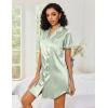 image:imageEkouaer Womens Satin Nightshirt Button Down Sleepshirt Silk Short Sleeve Nightgown Boyfriend Notch Collar SleepwearLight Green