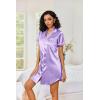 image:imageEkouaer Womens Satin Nightshirt Button Down Sleepshirt Silk Short Sleeve Nightgown Boyfriend Notch Collar SleepwearLight Purple