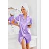 image:imageEkouaer Womens Satin Nightshirt Button Down Sleepshirt Silk Short Sleeve Nightgown Boyfriend Notch Collar SleepwearLight Purple