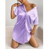 image:imageEkouaer Womens Satin Nightshirt Button Down Sleepshirt Silk Short Sleeve Nightgown Boyfriend Notch Collar SleepwearLight Purple