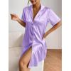 image:imageEkouaer Womens Satin Nightshirt Button Down Sleepshirt Silk Short Sleeve Nightgown Boyfriend Notch Collar SleepwearLight Purple