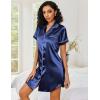image:imageEkouaer Womens Satin Nightshirt Button Down Sleepshirt Silk Short Sleeve Nightgown Boyfriend Notch Collar SleepwearNavy Blue