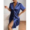 image:imageEkouaer Womens Satin Nightshirt Button Down Sleepshirt Silk Short Sleeve Nightgown Boyfriend Notch Collar SleepwearNavy Blue