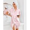 image:imageEkouaer Womens Satin Nightshirt Button Down Sleepshirt Silk Short Sleeve Nightgown Boyfriend Notch Collar SleepwearPink Leopard