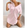 image:imageEkouaer Womens Satin Nightshirt Button Down Sleepshirt Silk Short Sleeve Nightgown Boyfriend Notch Collar SleepwearPink Leopard