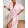 image:imageEkouaer Womens Satin Nightshirt Button Down Sleepshirt Silk Short Sleeve Nightgown Boyfriend Notch Collar SleepwearPink Leopard