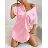 image:imageEkouaer Womens Satin Nightshirt Button Down Sleepshirt Silk Short Sleeve Nightgown Boyfriend Notch Collar SleepwearPink Stripe