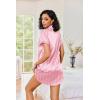 image:imageEkouaer Womens Satin Nightshirt Button Down Sleepshirt Silk Short Sleeve Nightgown Boyfriend Notch Collar SleepwearPink Stripe
