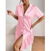 image:imageEkouaer Womens Satin Nightshirt Button Down Sleepshirt Silk Short Sleeve Nightgown Boyfriend Notch Collar SleepwearPink Stripe