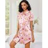 image:imageEkouaer Womens Satin Nightshirt Button Down Sleepshirt Silk Short Sleeve Nightgown Boyfriend Notch Collar SleepwearPink Stripe Bear Print