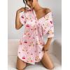 image:imageEkouaer Womens Satin Nightshirt Button Down Sleepshirt Silk Short Sleeve Nightgown Boyfriend Notch Collar SleepwearPink Stripe Bear Print