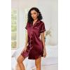 image:imageEkouaer Womens Satin Nightshirt Button Down Sleepshirt Silk Short Sleeve Nightgown Boyfriend Notch Collar SleepwearWine Red