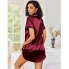 image:imageEkouaer Womens Satin Nightshirt Button Down Sleepshirt Silk Short Sleeve Nightgown Boyfriend Notch Collar SleepwearWine Red