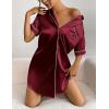 image:imageEkouaer Womens Satin Nightshirt Button Down Sleepshirt Silk Short Sleeve Nightgown Boyfriend Notch Collar SleepwearWine Red