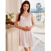 image:imageEkouaer Womens Satin Silk Nightgown V Neck Sexy Nightdress Tank Sleeveless Sleepshirt Lace Sleep Dress Nightwear SXXXLBeige
