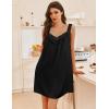 image:imageEkouaer Womens Satin Silk Nightgown V Neck Sexy Nightdress Tank Sleeveless Sleepshirt Lace Sleep Dress Nightwear SXXXLBlack