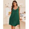 image:imageEkouaer Womens Satin Silk Nightgown V Neck Sexy Nightdress Tank Sleeveless Sleepshirt Lace Sleep Dress Nightwear SXXXLDark Green