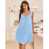 image:imageEkouaer Womens Satin Silk Nightgown V Neck Sexy Nightdress Tank Sleeveless Sleepshirt Lace Sleep Dress Nightwear SXXXLLight Blue
