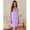 image:imageEkouaer Womens Satin Silk Nightgown V Neck Sexy Nightdress Tank Sleeveless Sleepshirt Lace Sleep Dress Nightwear SXXXLLight Purple