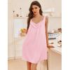 image:imageEkouaer Womens Satin Silk Nightgown V Neck Sexy Nightdress Tank Sleeveless Sleepshirt Lace Sleep Dress Nightwear SXXXLPink