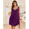 image:imageEkouaer Womens Satin Silk Nightgown V Neck Sexy Nightdress Tank Sleeveless Sleepshirt Lace Sleep Dress Nightwear SXXXLPurple