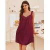 image:imageEkouaer Womens Satin Silk Nightgown V Neck Sexy Nightdress Tank Sleeveless Sleepshirt Lace Sleep Dress Nightwear SXXXLRed
