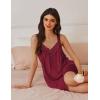 image:imageEkouaer Womens Satin Silk Nightgown V Neck Sexy Nightdress Tank Sleeveless Sleepshirt Lace Sleep Dress Nightwear SXXXLRed