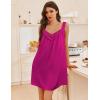 image:imageEkouaer Womens Satin Silk Nightgown V Neck Sexy Nightdress Tank Sleeveless Sleepshirt Lace Sleep Dress Nightwear SXXXLRose Red