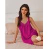 image:imageEkouaer Womens Satin Silk Nightgown V Neck Sexy Nightdress Tank Sleeveless Sleepshirt Lace Sleep Dress Nightwear SXXXLRose Red