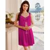 image:imageEkouaer Womens Satin Silk Nightgown V Neck Sexy Nightdress Tank Sleeveless Sleepshirt Lace Sleep Dress Nightwear SXXXLRose Red