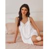 image:imageEkouaer Womens Satin Silk Nightgown V Neck Sexy Nightdress Tank Sleeveless Sleepshirt Lace Sleep Dress Nightwear SXXXLWhite