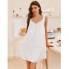 image:imageEkouaer Womens Satin Silk Nightgown V Neck Sexy Nightdress Tank Sleeveless Sleepshirt Lace Sleep Dress Nightwear SXXXLWhite