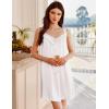 image:imageEkouaer Womens Satin Silk Nightgown V Neck Sexy Nightdress Tank Sleeveless Sleepshirt Lace Sleep Dress Nightwear SXXXLWhite
