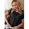 image:imageEkouaer Womens Satin Silk Pleated Nightgown Loose Sleepwear Printed Nightshirt Short Sleeve Sleep DressBlack