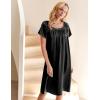 image:imageEkouaer Womens Satin Silk Pleated Nightgown Loose Sleepwear Printed Nightshirt Short Sleeve Sleep DressBlack