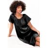 image:imageEkouaer Womens Satin Silk Pleated Nightgown Loose Sleepwear Printed Nightshirt Short Sleeve Sleep DressBlack