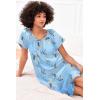 image:imageEkouaer Womens Satin Silk Pleated Nightgown Loose Sleepwear Printed Nightshirt Short Sleeve Sleep DressBlue Flower