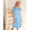 image:imageEkouaer Womens Satin Silk Pleated Nightgown Loose Sleepwear Printed Nightshirt Short Sleeve Sleep DressBlue Flower