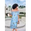 image:imageEkouaer Womens Satin Silk Pleated Nightgown Loose Sleepwear Printed Nightshirt Short Sleeve Sleep DressBlue Flower