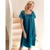 image:imageEkouaer Womens Satin Silk Pleated Nightgown Loose Sleepwear Printed Nightshirt Short Sleeve Sleep DressBlue Green