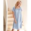 image:imageEkouaer Womens Satin Silk Pleated Nightgown Loose Sleepwear Printed Nightshirt Short Sleeve Sleep DressBlue Vertical Stripes