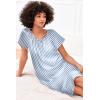 image:imageEkouaer Womens Satin Silk Pleated Nightgown Loose Sleepwear Printed Nightshirt Short Sleeve Sleep DressBlue Vertical Stripes