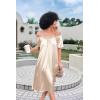 image:imageEkouaer Womens Satin Silk Pleated Nightgown Loose Sleepwear Printed Nightshirt Short Sleeve Sleep DressChampagne