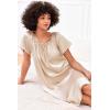 image:imageEkouaer Womens Satin Silk Pleated Nightgown Loose Sleepwear Printed Nightshirt Short Sleeve Sleep DressChampagne